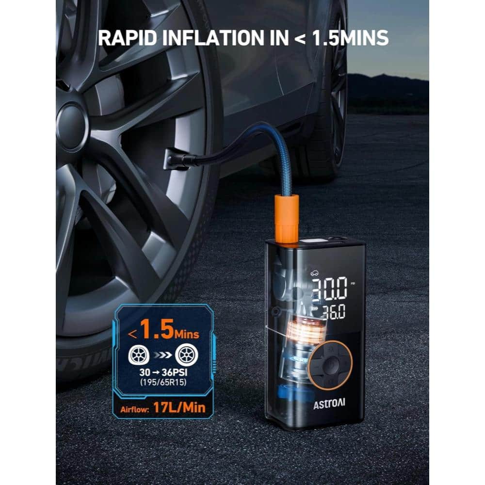 AstroAI L7 12 Volts 150 PSI Tire Inflator Portable Air Compressor Cordless Bike Pump with Digital Dual Values Display (2)