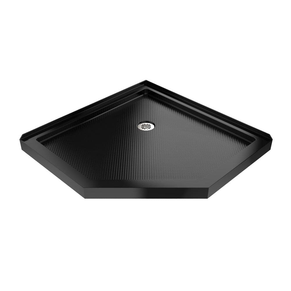 DreamLine SlimLine 36 in. L x 36 in. W Corner Neo Angle Black Shower Pan Base with 2 in. Round Corner Drain in Polished Nickel (1)