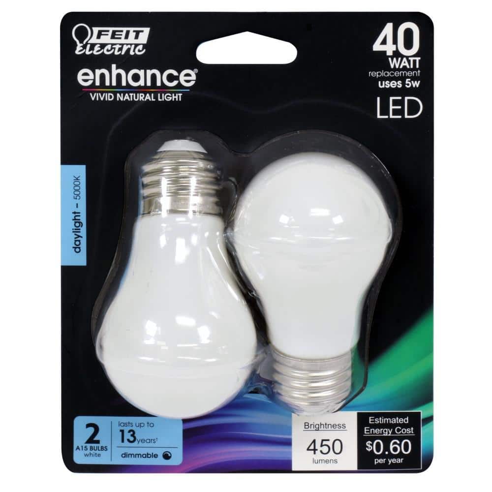 Feit Electric 40-Watt Equivalent A15 Dimmable Filament CEC Title 20 90+ CRI White Glass LED Ceiling Fan Light Bulb Daylight (2-Pack) (4)
