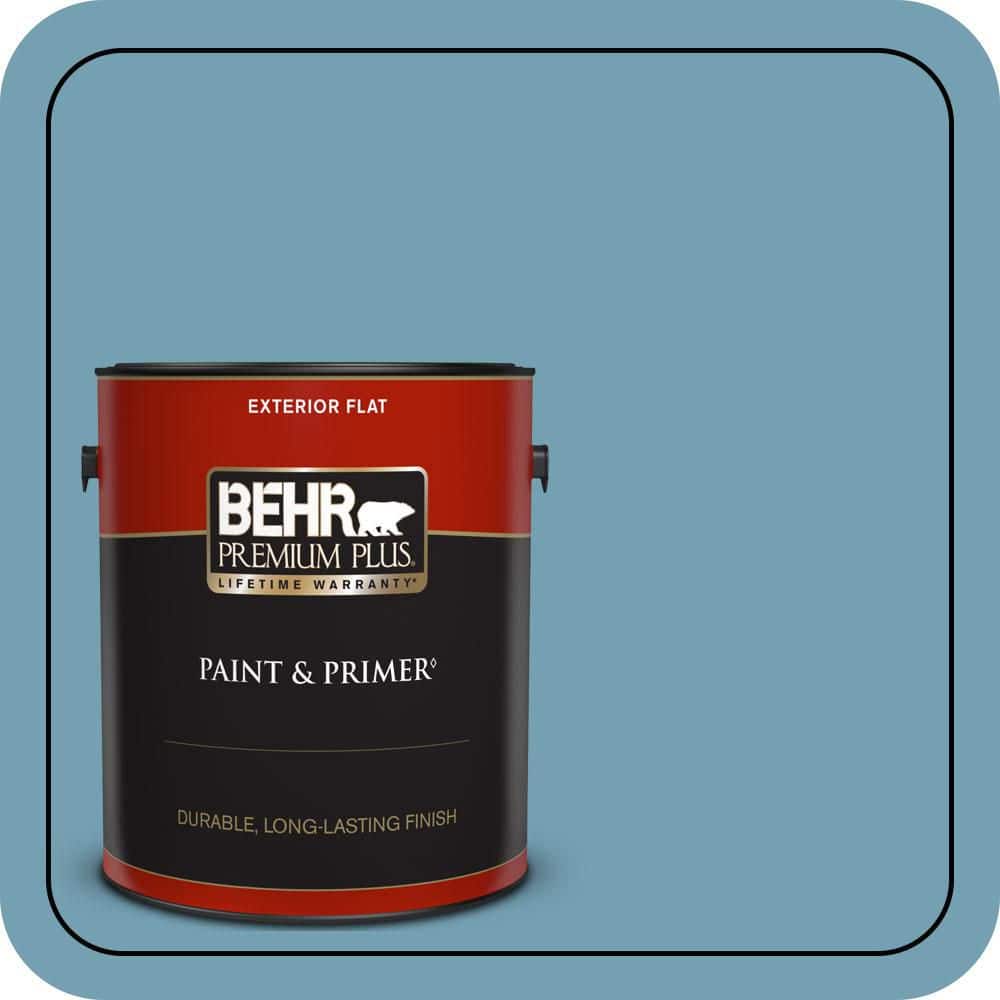 BEHR PREMIUM PLUS 1 gal. #S480-4 Saga Blue Flat Exterior Paint & Primer (1)