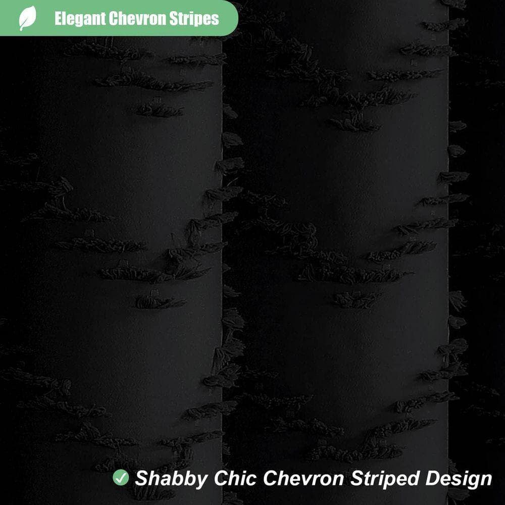 JFVKAF Boho Farmhouse Shower Curtain Tufted Chevron Striped Textured Tassel 72 x 72 Water Repellent Minimalist Set Black Fabric (3)