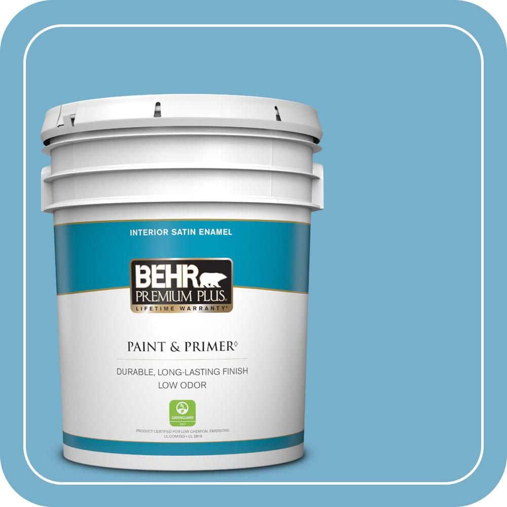 BEHR PREMIUM PLUS 5 gal. #550D-5 Ocean Cruise Satin Enamel Low Odor Interior Paint & Primer