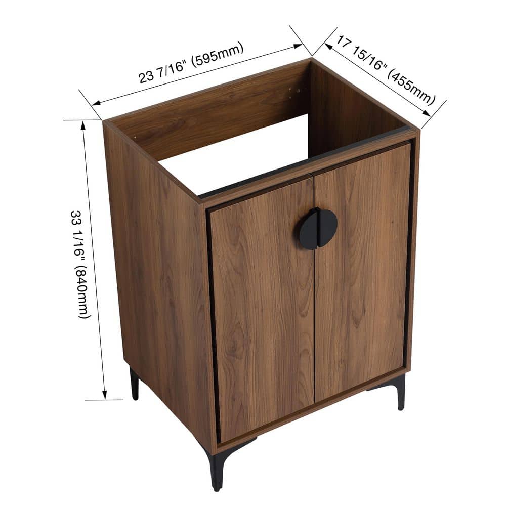 Buruis 24 in. Bath Vanity Cabinet without Top in Brown with 2 Soft-Close Cabinet Doors, Basin Not Included (2)