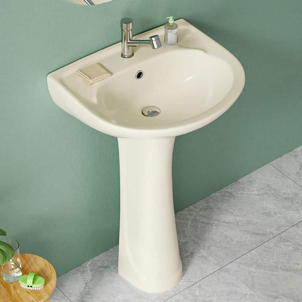 Vomlor 16.5 in. D x 20 in. W Bathroom Pedestal Sink Combo Novelty U-Shape Vitreous China in Bone with 1 Faucet Hole (1)