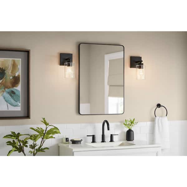Hampton Bay Breward 5 in. 1-Light Matte Black Wall Sconce with Clear Ribbed Glass Shade