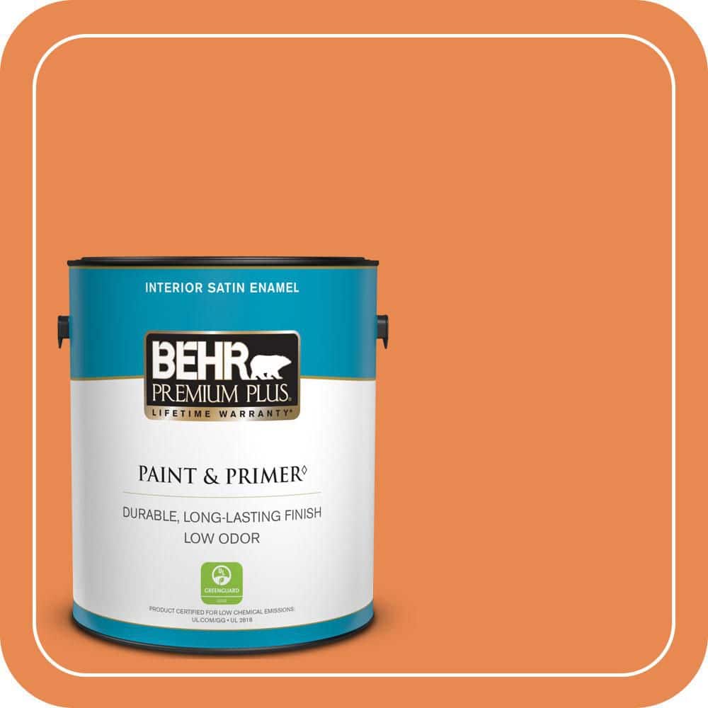 BEHR PREMIUM PLUS 1 gal. #P210-6 Mandarin Satin Enamel Low Odor Interior Paint & Primer