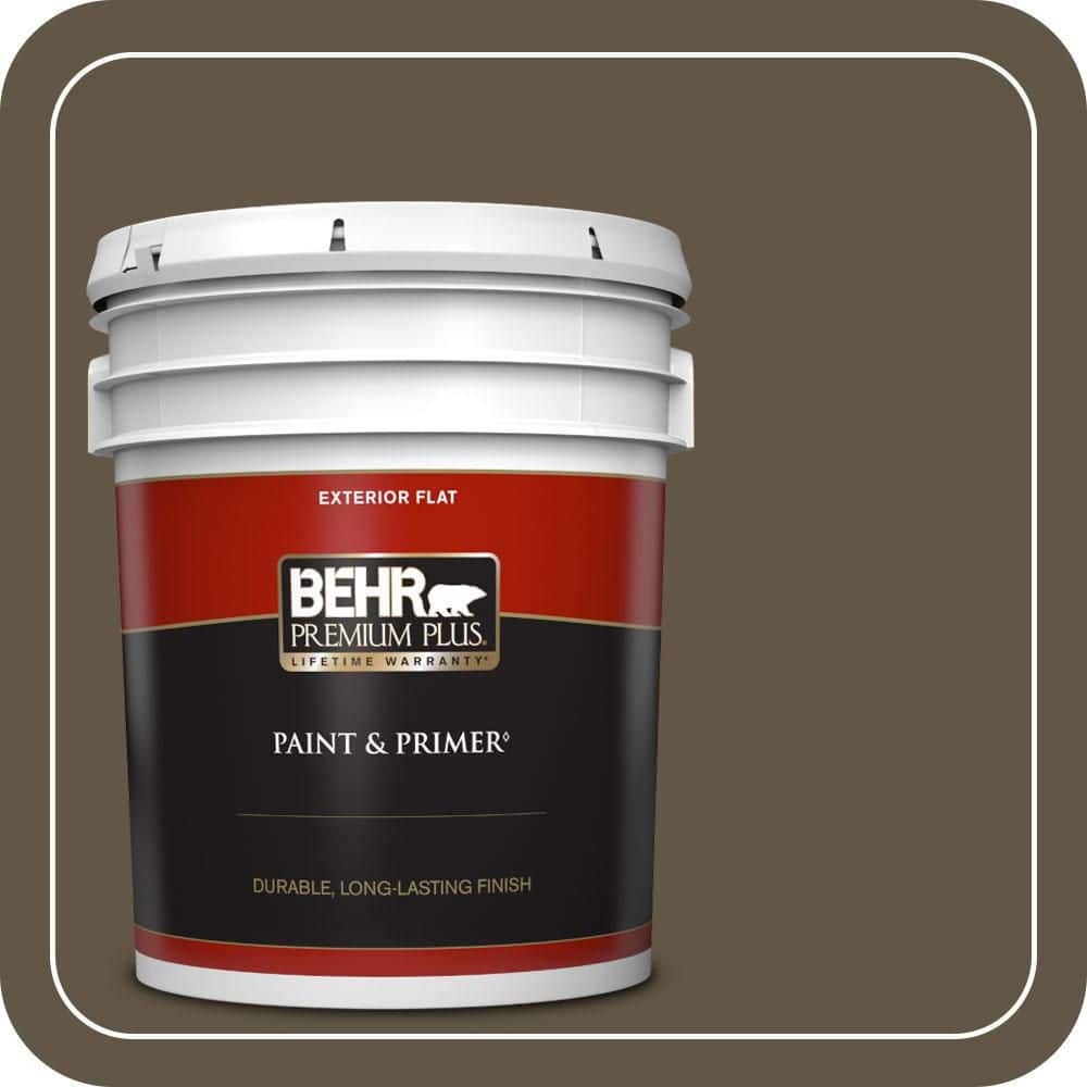 BEHR PREMIUM PLUS 5 gal. #QE-32 Treemoss Flat Exterior Paint & Primer