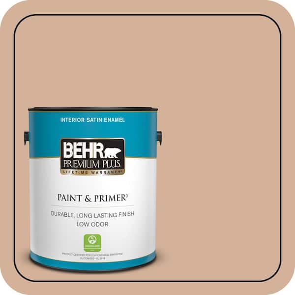 BEHR PREMIUM PLUS 1 gal. #S210-3 Sweet Tea Satin Enamel Low Odor Interior Paint & Primer (2)