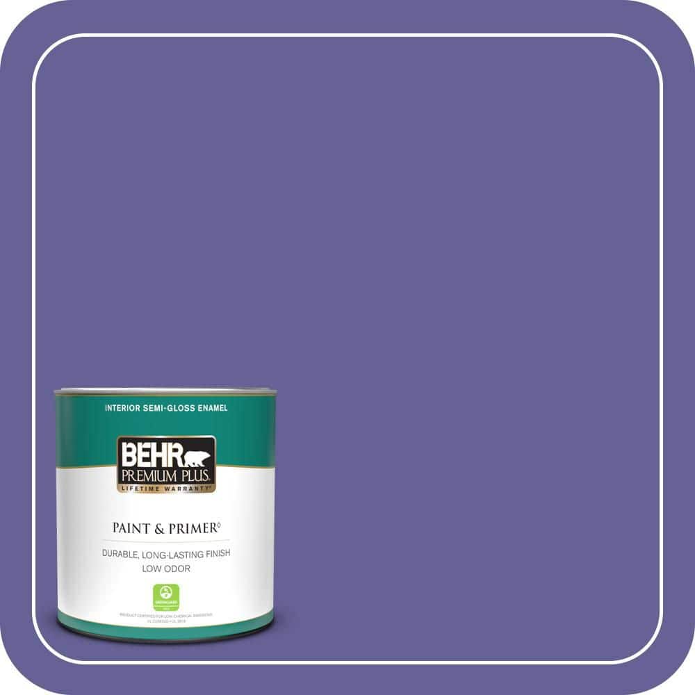 BEHR PREMIUM PLUS 1 qt. #T15-13 Prime Purple Semi-Gloss Enamel Low Odor Interior Paint & Primer