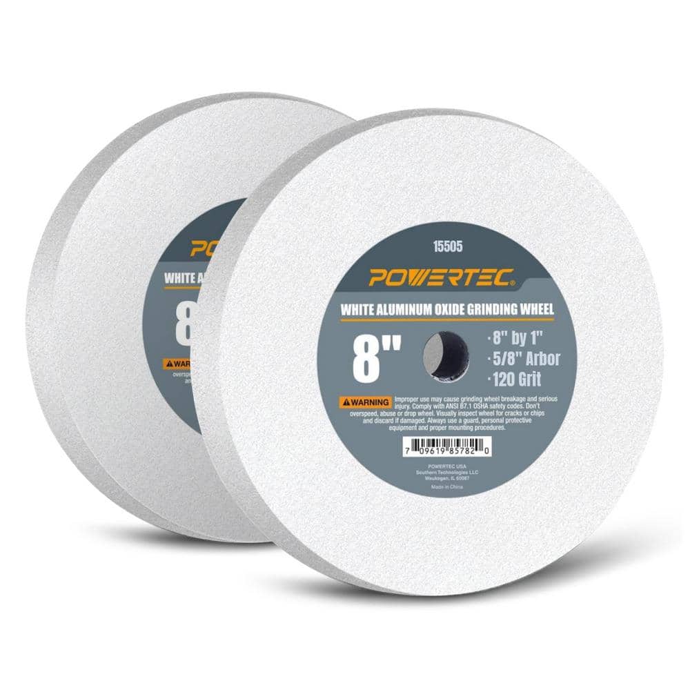‎POWERTEC 8 in. x 1 in., 5/8 Arbor, 120 Grit White Aluminum Oxide Grinding Wheel for Bench Grinder (2-Pack) (1)