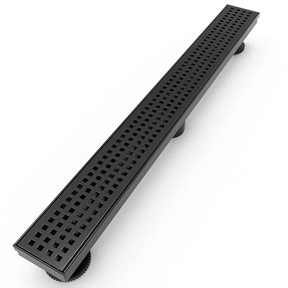 Helhom 24 in. Linear Shower Drain Rectangular Floor Drain with Accessories Square Hole Pattern Cover, Matte Black (1)