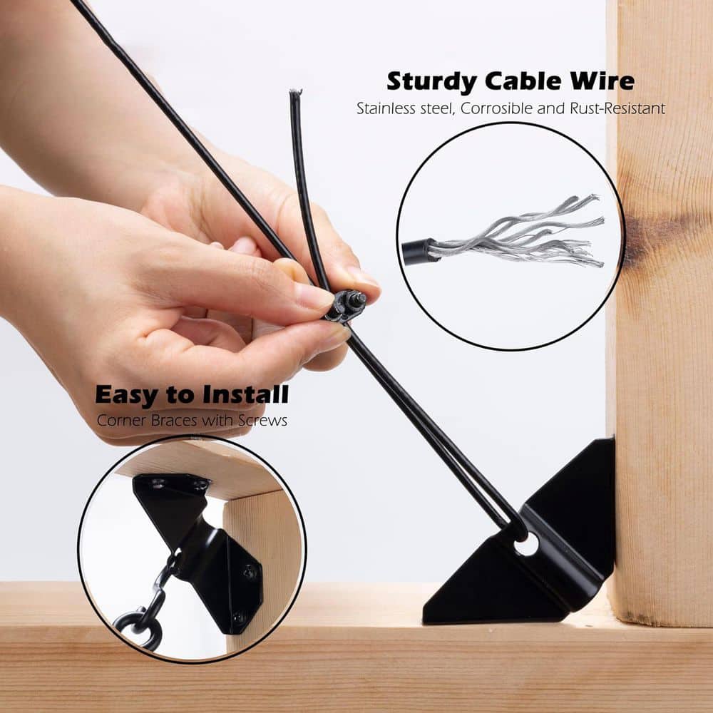 Unbranded Anti Sag Gate Kit for Wooden Fence with Zinc Support Cable Steel Hardware Black Outdoor Repair Kit (2)