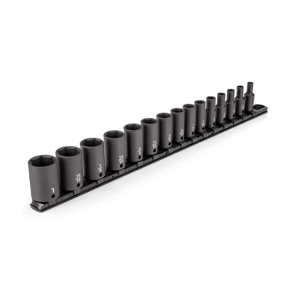 TEKTON 3/8 Inch Drive Semi-Deep 6-Point Impact Socket Set with Rail, 15-Piece (1/4-1 in. ) (1)