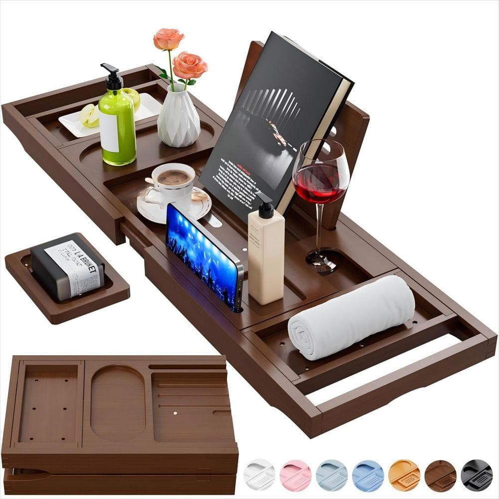 Wudkey Premium Bathtub Tray Caddy, Expandable Bath Tray for New Home, Anniversary and Wedding, Brown (3)