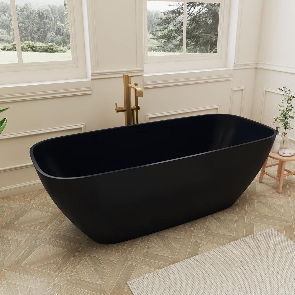 SJ STAR&JANE Zora 67 in. x 29 in. Stone Resin Freestanding Soaking Bathtub in Black (2)