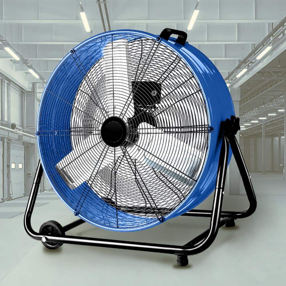 WOCK 24 in. Industrial Drum Fan, 3-Speed ​​8100 CFM High Velocity Air Mover for Warehouse, Workshop, Factory – Blue (2)