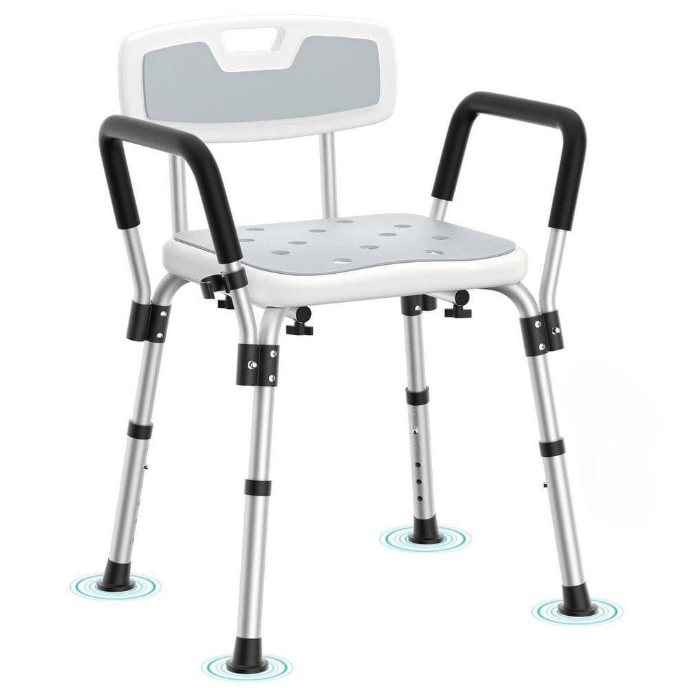 Lynzavix 16.1 in. W Freestanding Shower Seat with Adjustable Height, Removable Armrests, Anti-Slip, Elderly and Disabled Silver (1)