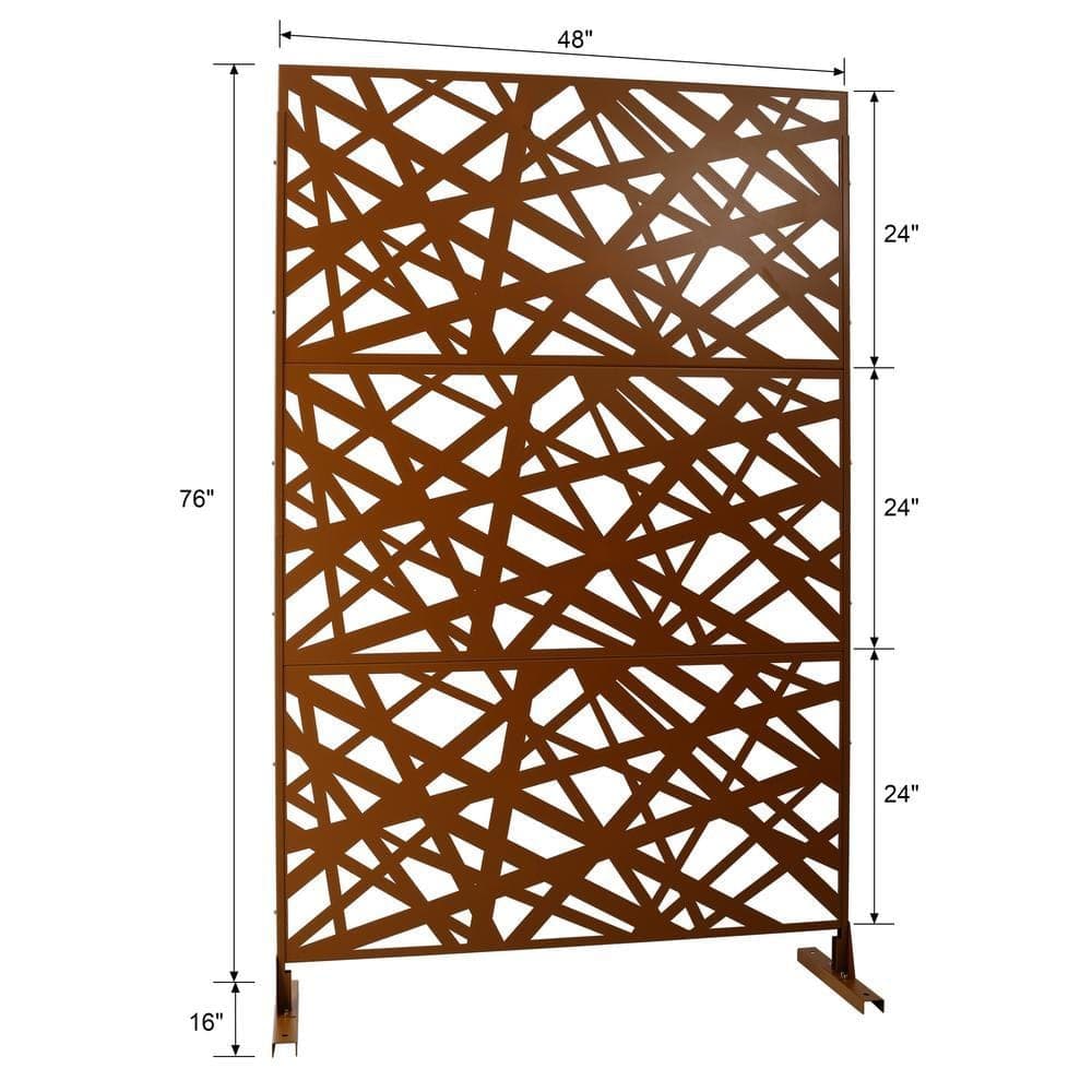 Zeus & Ruta 6.3 ft. H x 4 ft. W Brown Metal Privacy Screen Freestanding Decorative Privacy Fence Panels for Deck (3-Panels) (3)