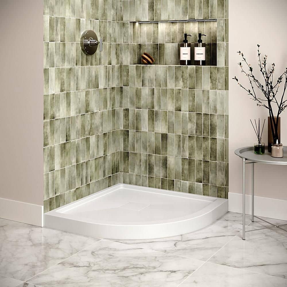 Streamline DT-2212-85 32 in. x 32 in. Round Corner PP Shower Pan Base in Glossy White with Center Drain, Drain Included (2)