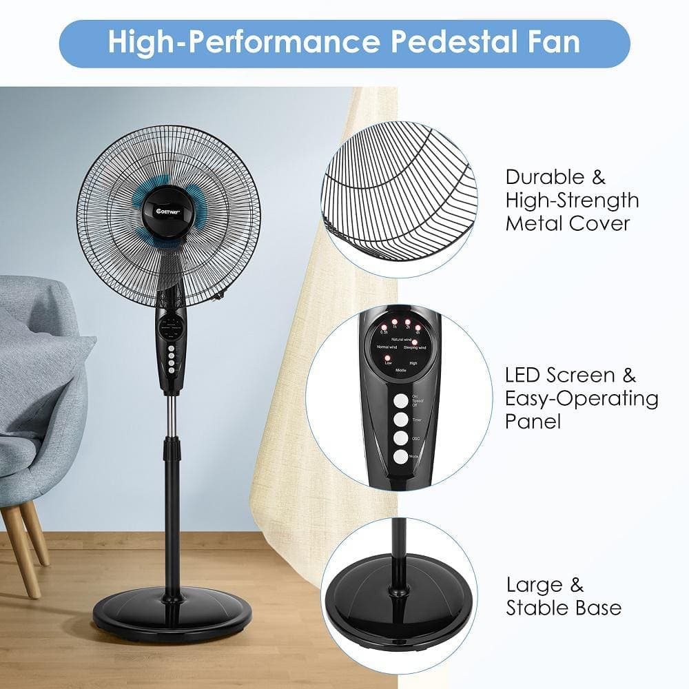 Costway 45 in. to 53 in. 3-Speed Oscillating Pedestal Fan (2)