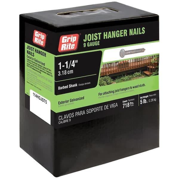 Grip-Rite 1-1/4 in. x 9-Gauge 12-penny Exterior Galvanized Barbed Shank Steel Joist Hanger Nails 5 lb. Box (2)