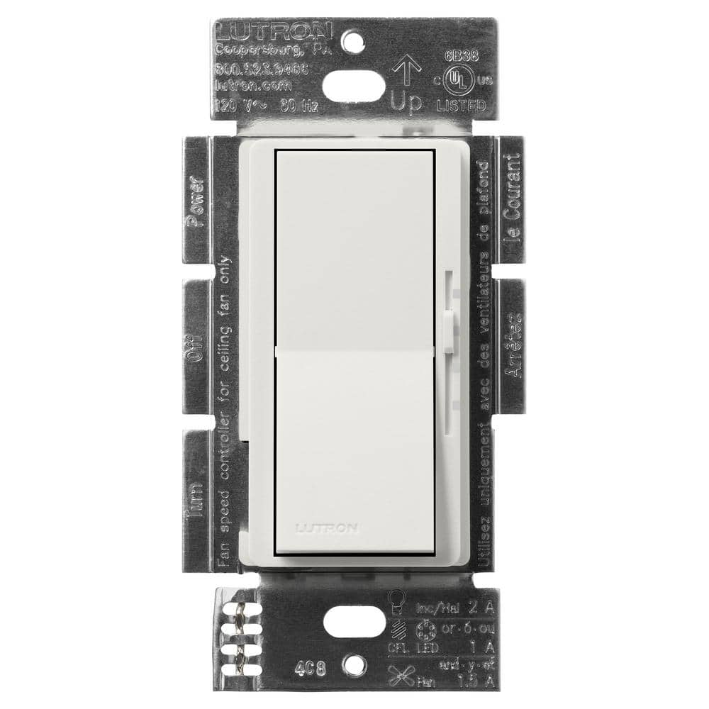 Lutron Diva 3-Speed Fan Control and Light Switch, Single-Pole/3-Way, 5A Fan/1A LED, (DVSCFSQ-LF-RW) (1)