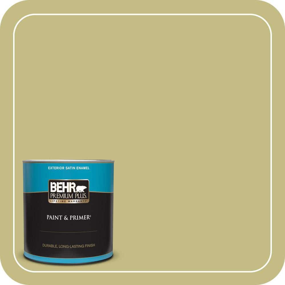 BEHR PREMIUM PLUS 1 qt. #T13-19 Gnome Green Satin Enamel Exterior Paint & Primer