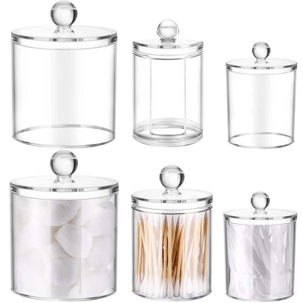 KHKFY 6-Pack Clear Acrylic Apothecary Jars with Lids in 3-Sizes 10 oz. 22 oz. and 39 oz. for Bathroom Decor (1)