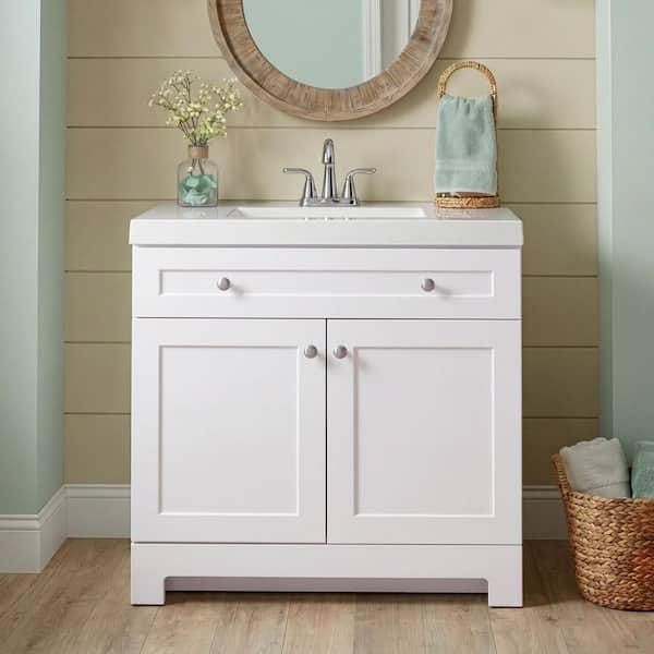 Glacier Bay Everdean 37 in. Single Sink White Freestanding Bath Vanity with White Cultured Marble Top (Assembled)