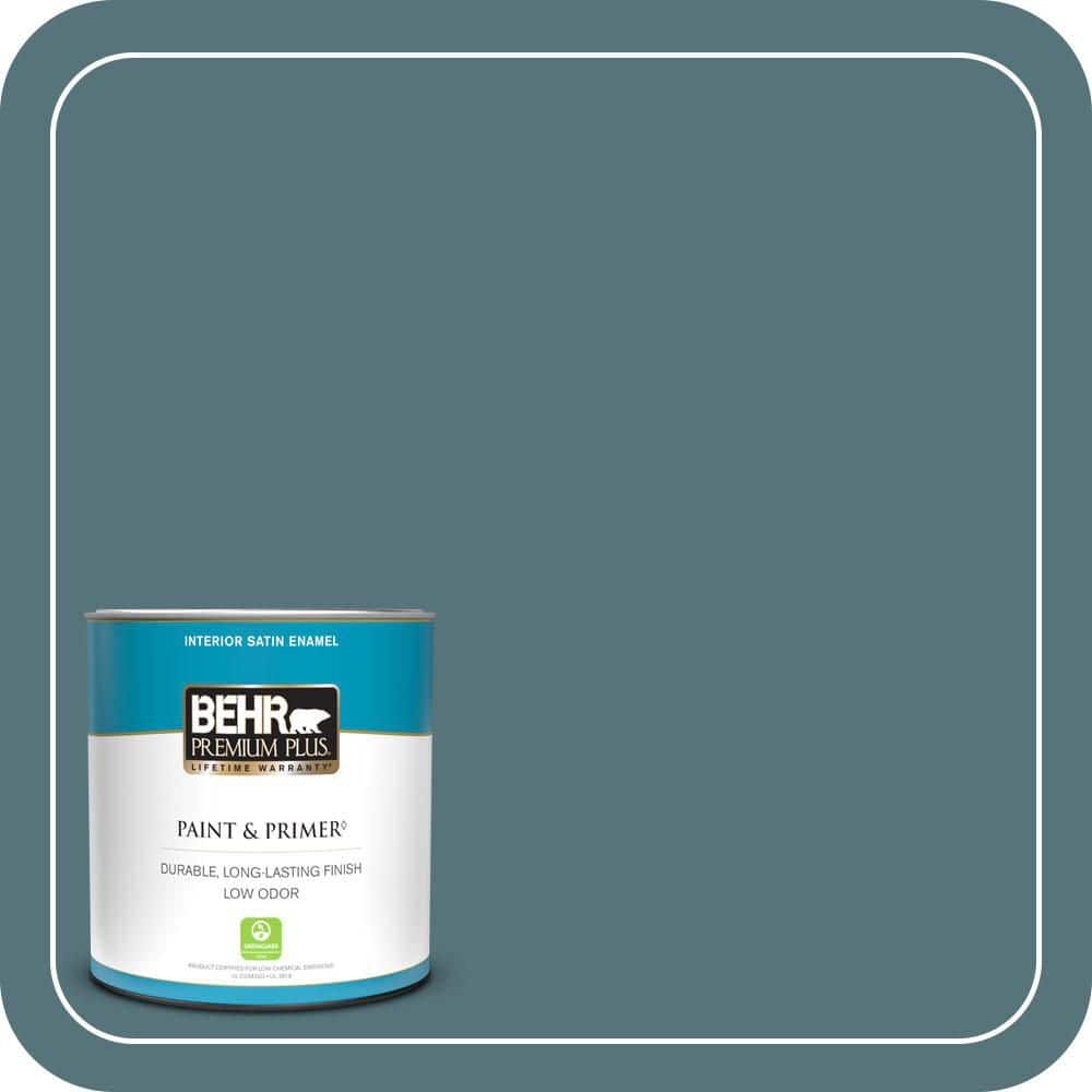 BEHR PREMIUM PLUS 1 qt. Home Decorators Collection #HDC-FL15-03 Blue Sage Satin Enamel Low Odor Interior Paint & Primer (1)