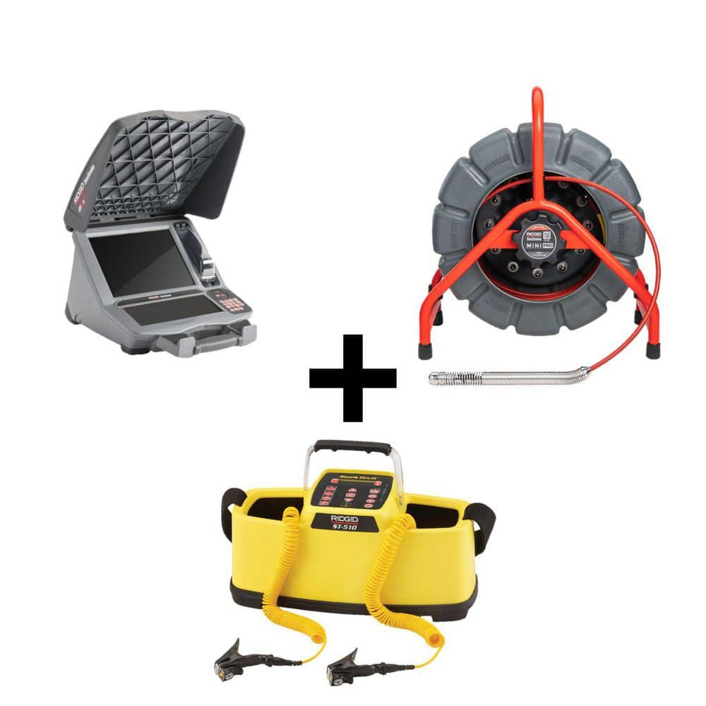 RIDGID SeeSnake Mini Pro Sewer Camera Inspection Reel w/ CS12x 12 in. Monitor & SeekTech ST-510 Underground Transmitter Bundle (1)