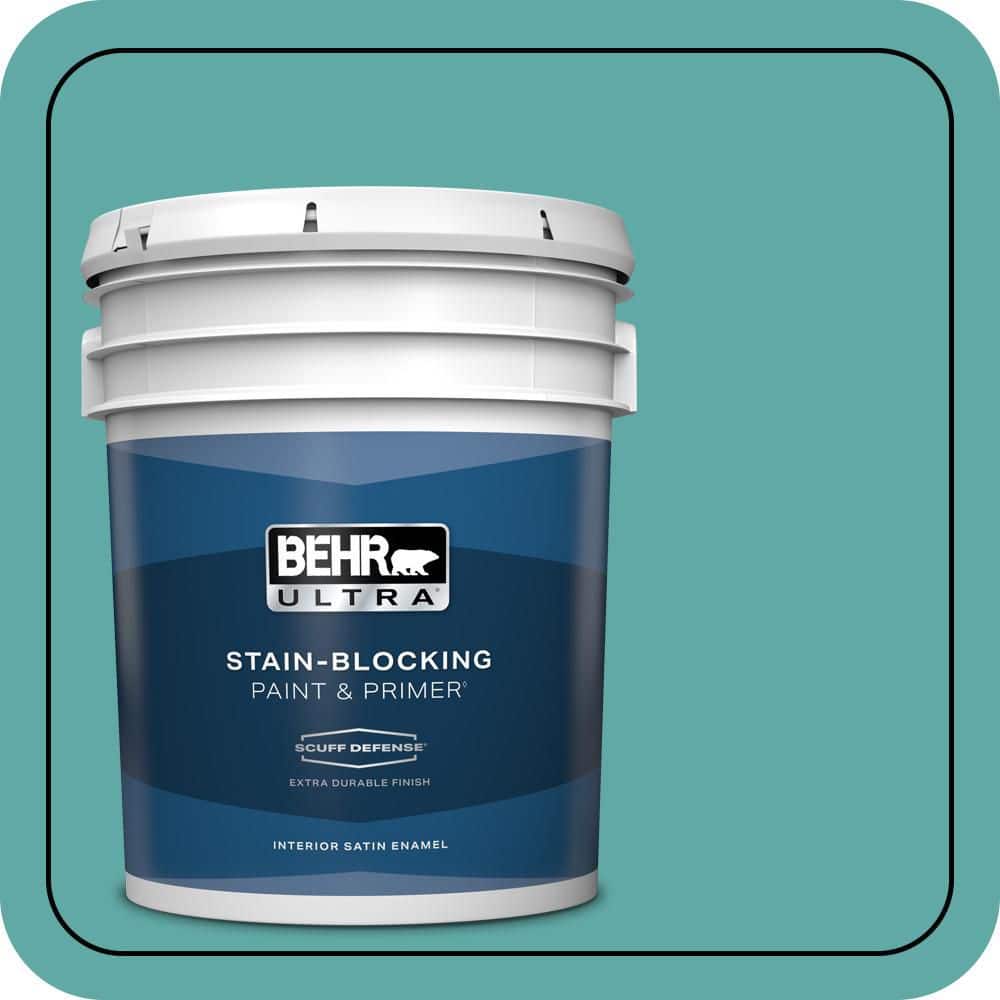 BEHR ULTRA 5 gal. #500D-5 Teal Zeal Extra Durable Satin Enamel Interior Paint & Primer