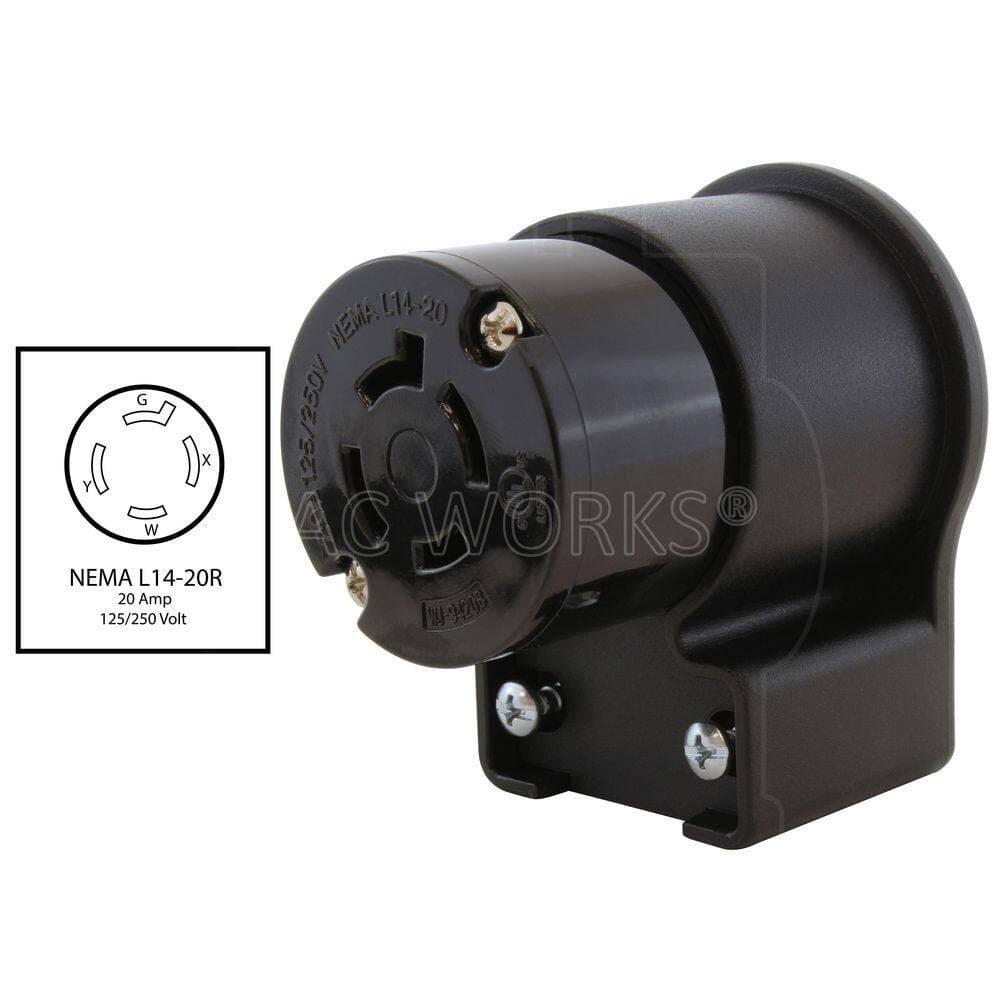 AC WORKS NEMA L14-20R 20A 125/250V 4-Prong Elbow Locking Female Connector With UL, C-UL Approval (2)