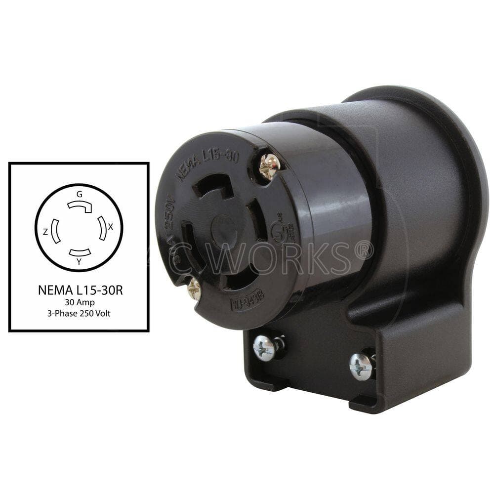 AC WORKS NEMA L15-30R 3-Phase 30A 250V Elbow 4-Prong Locking Female Connector with UL, C-UL Approval (2)