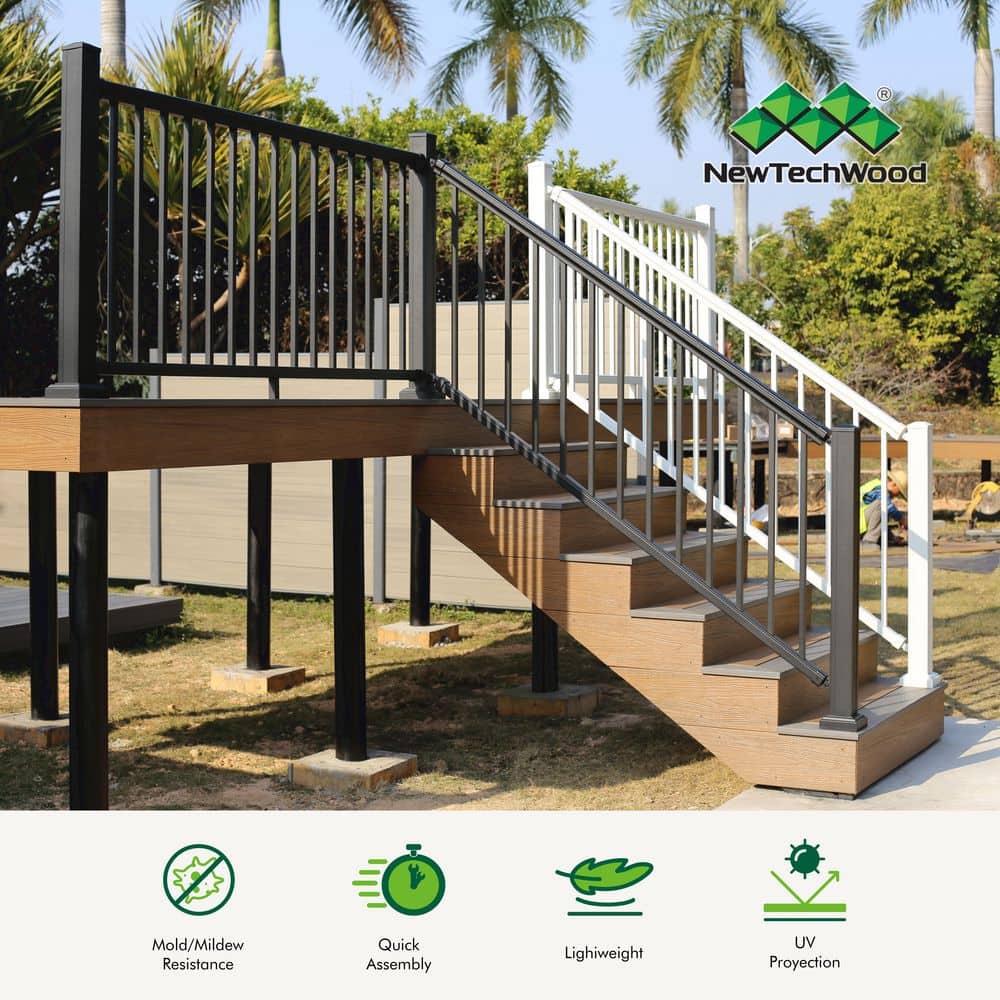 NewTechWood Allure 6 ft. x 36 in. Black Aluminum Pre-Assembled Railing Kit (2)