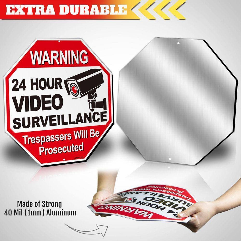 ANLEY 12 in. x 12 in. 24-Hour Video Surveillance Aluminum Warning Sign - Trespassers Will Be Prosecuted (2)