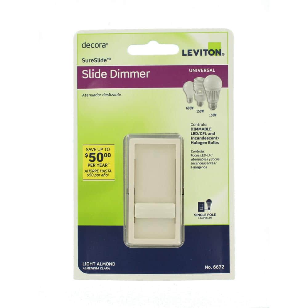 Leviton SureSlide Dimmer Switch for Dimmable LED, Halogen and Incandescent Bulbs- 6672-1LT (3)