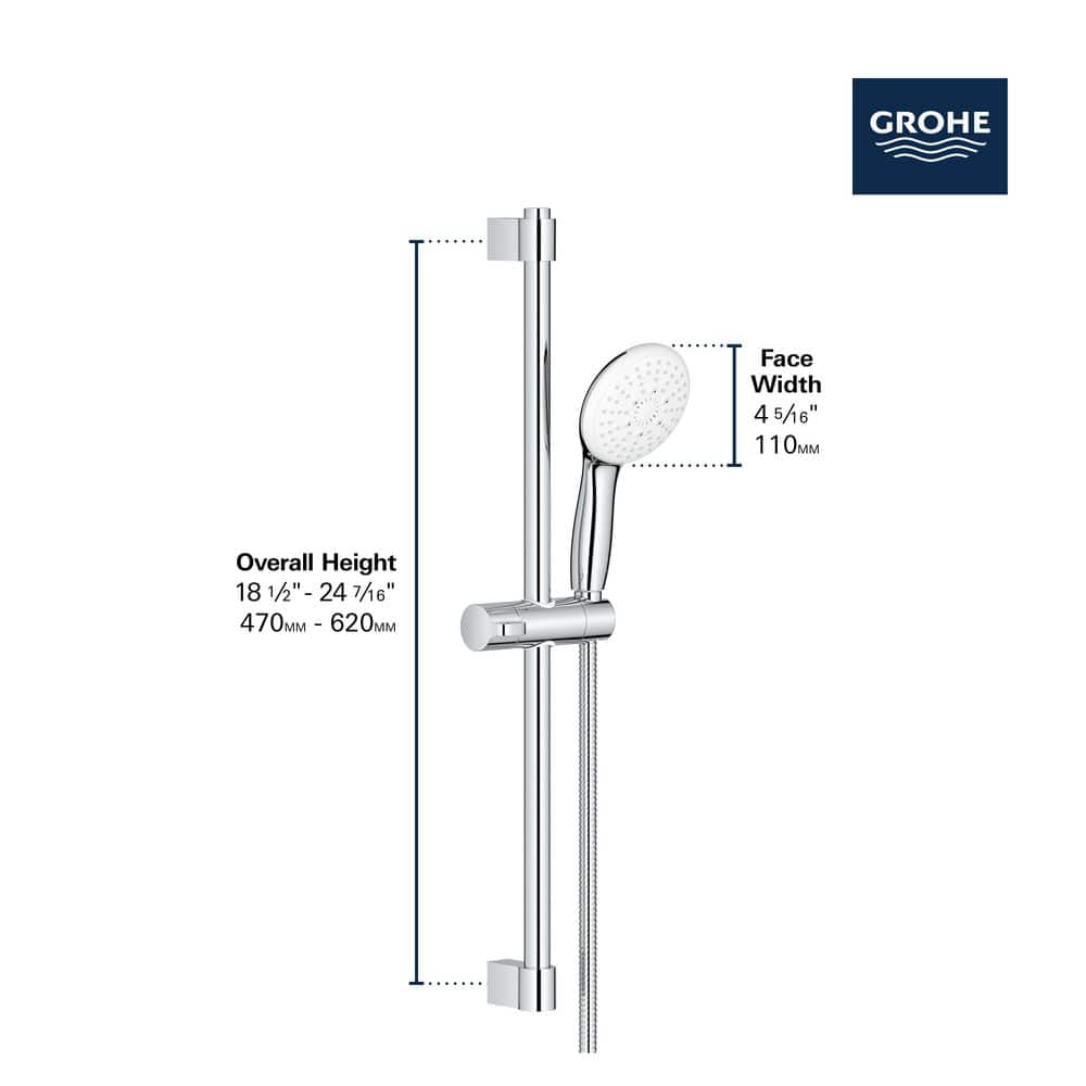GROHE Tempesta Round 110 24 in. Shower Rail Set 3-Spray 1.75 GPM in Matte Black (3)