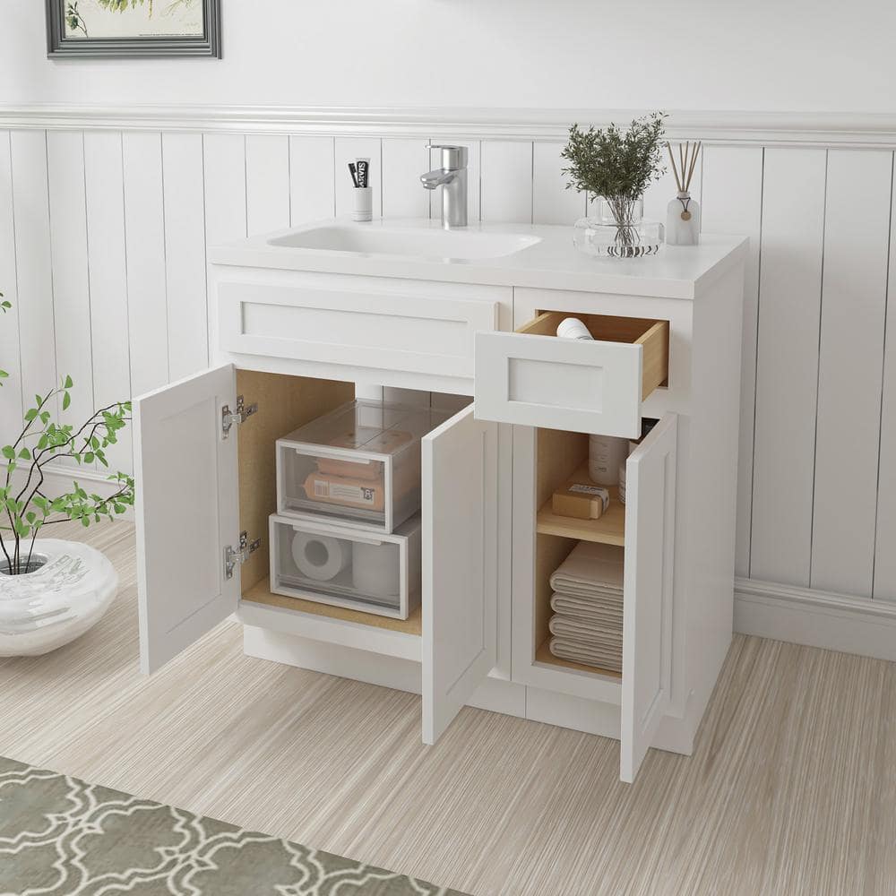 Vanity Art Montclair 36 in. 3-Door and 1-Drawer Freestanding Shaker Bathroom Vanity Cabinet (No Top) in White - Unassembled (3)