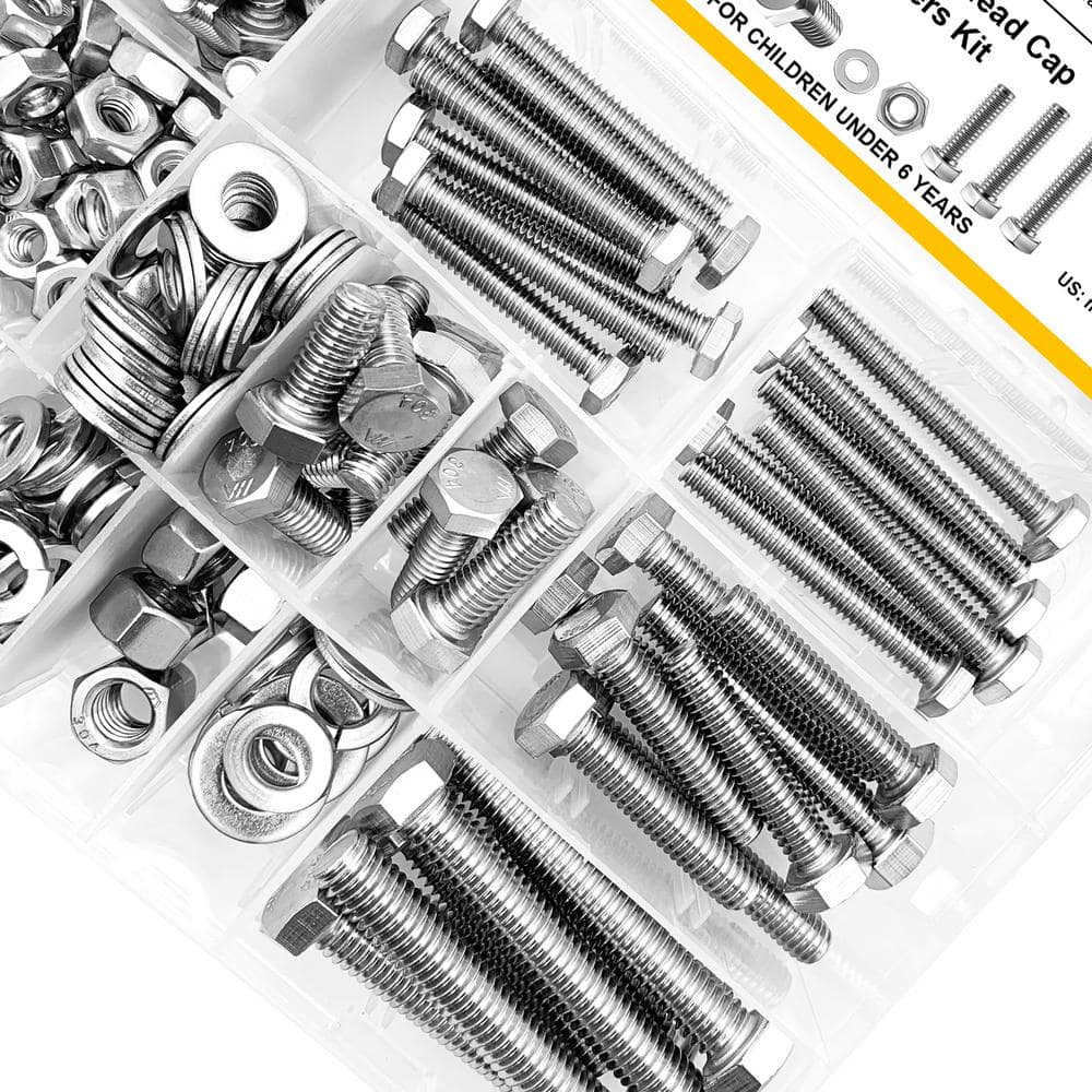 MYWISH 254-Piece SAE 304-Stainless Steel Nut, Bolt and Washer Assortment Kit Set Screws with Reusable Storage Case (3)