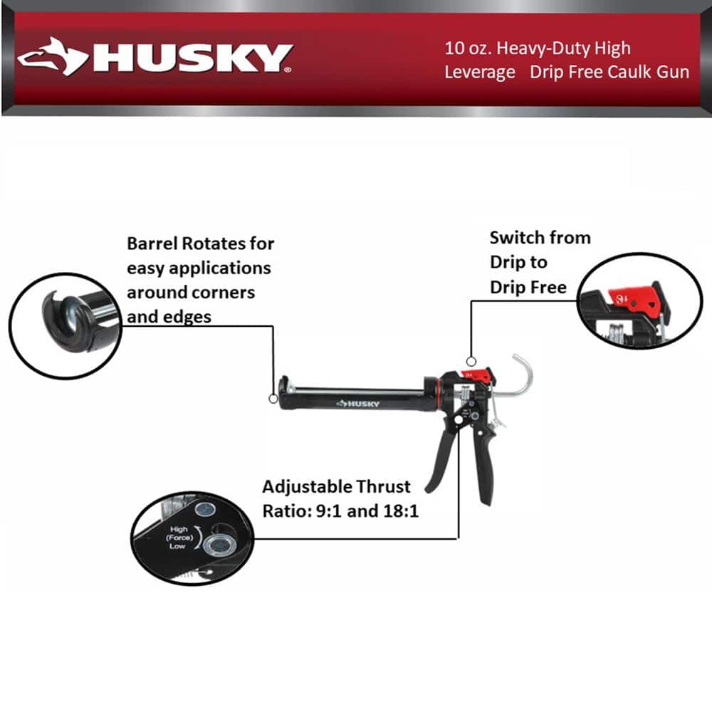 Husky Heavy-Duty High Leverage Drip Free Caulk Gun (2)