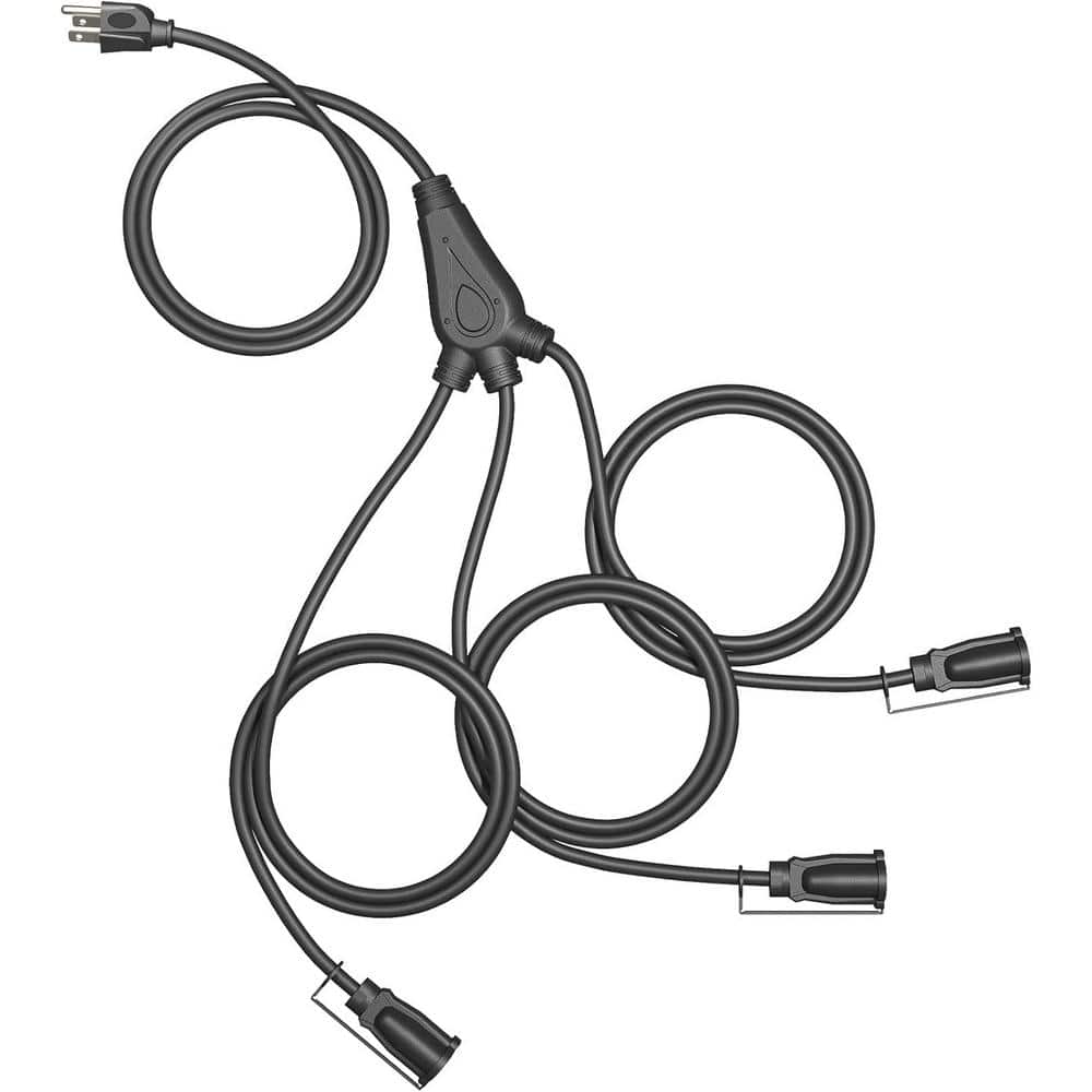 Ahfiwaso 12 ft. 16/3C SJTW Outdoor Extension Cord 1 to 3 Splitter Prong Outlets Plugs, Weatherproof Wire for Outdoor Lights (1)