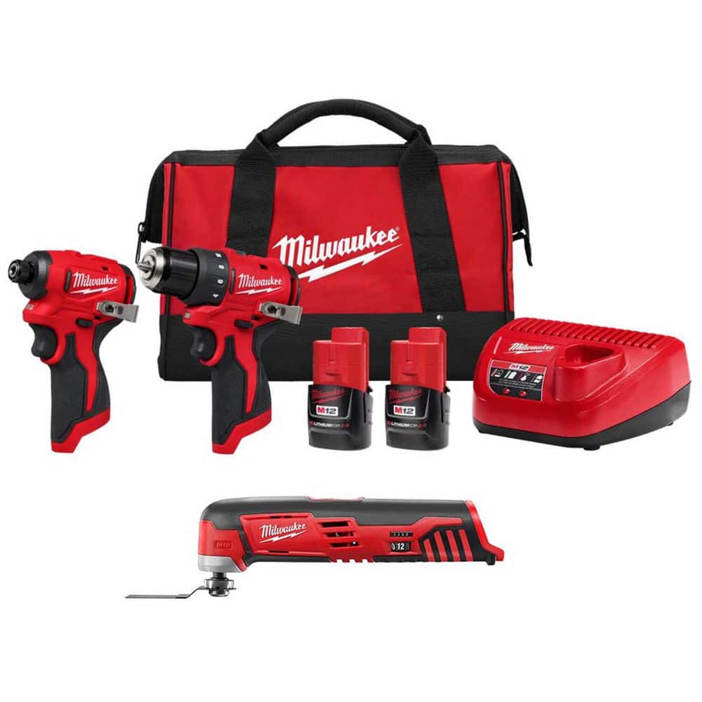 Milwaukee M12 12-Volt Lithium-Ion Brushless Cordless Subcompact Drill and Impact Driver Combo Kit w/Oscillating Multi-Tool(3-Tool)
