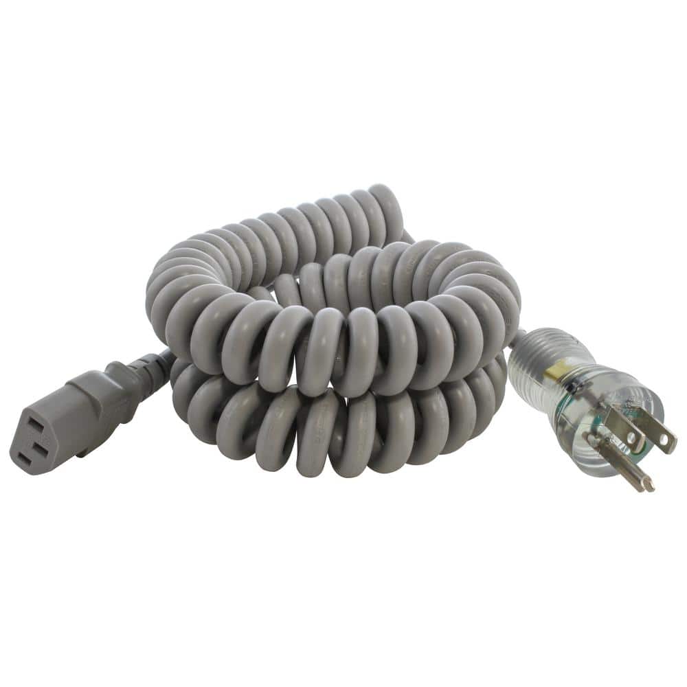 AC WORKS UP to 6.5 ft. 10 Amp 18/3 Coiled Medical Grade Power Cord With C13 Connector (1)