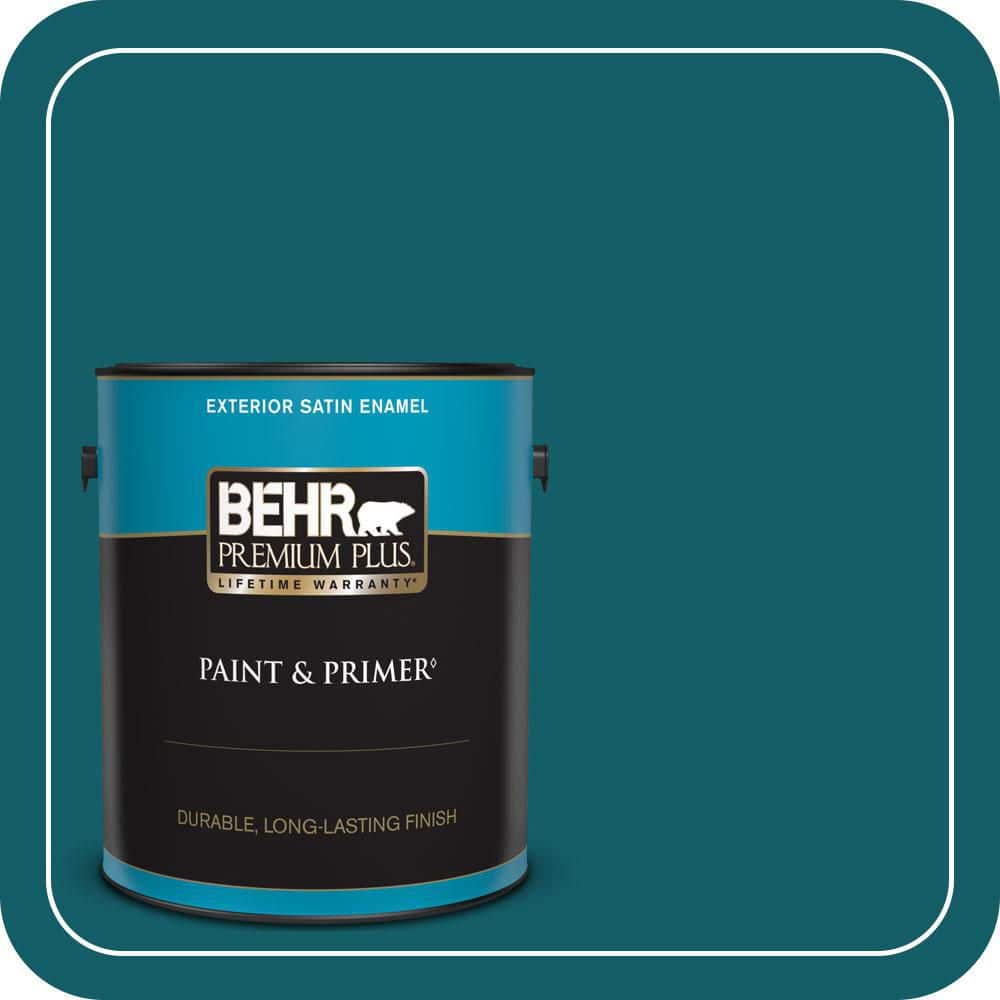 BEHR PREMIUM PLUS 1 gal. #S-H-530 Tropical Skies Satin Enamel Exterior Paint & Primer