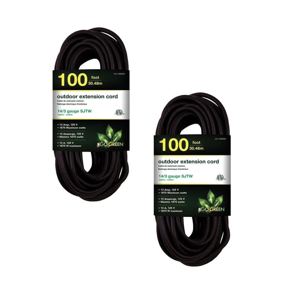 GoGreen Power 100 ft. 14/3 Indoor Heavy Duty Extension Cord Black (2-Pack) (1)
