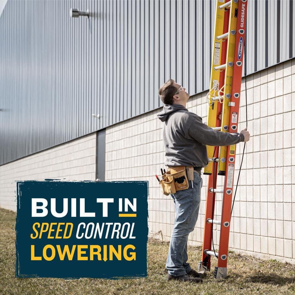 Werner Glidesafe Fiberglass Extension Ladder (27 ft. Reach Height) with 300 lb. Load Capacity Type IA Duty Rating (4)
