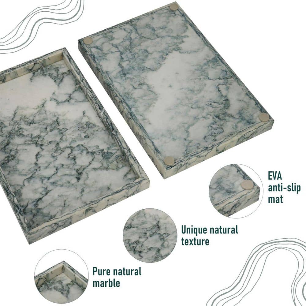 Numhew Cyan Green 12 in. x 8 in. Marble Bathroom Tray, Pure Natural Vanity Tray, Marble Tray for Kitchen Counter Non-Ceramic (3)