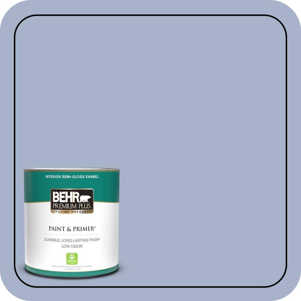 BEHR PREMIUM PLUS 1 qt. #PPU15-14 Ballroom Blue Semi-Gloss Enamel Low Odor Interior Paint & Primer