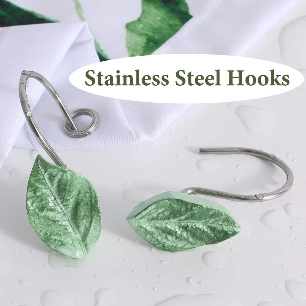 Unbranded Leaf Design Shower Curtain Hooks 12-Pack Realistic Green Leaves Stainless Steel Rust-Resistant Rings (3)